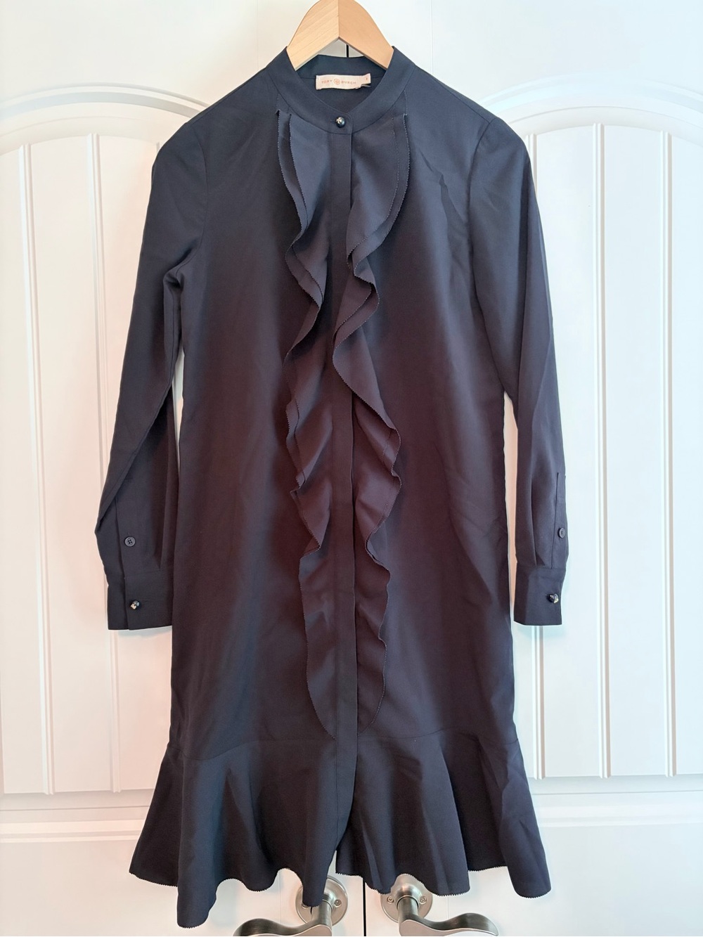 Tory Burch Jane Navy Blue Ruffle Shirt Dress Women’s Size 0 Long Sleeve